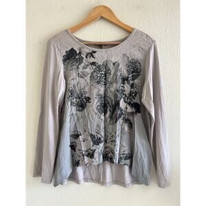 Yest Floral Long Sleeve Ombre Top Studded Y2K Grunge Rare Size‎ 6 Dark romantic